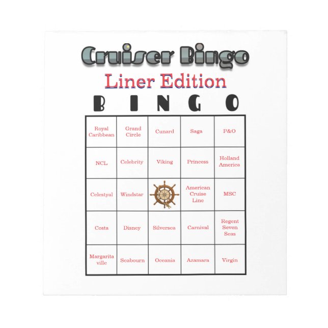 Bloc-note Édition Ligne de Bingo pour Croisiéristes (Devant)