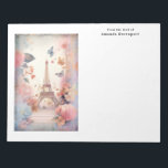 Bloc-note Eiffel Tower Butterflies and Flowers<br><div class="desc">A notepad with a stylized Eiffel tower image surrounded by pretty butterflies and delicate garden flowers.</div>