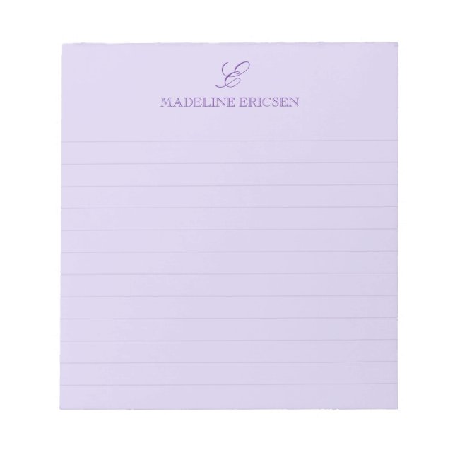 Bloc-note Élégance Simple Monogramme Ligné Violet (Devant)