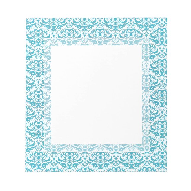Bloc-note Elégant Aqua bleu Turquoise Calligraphique Damask (Devant)