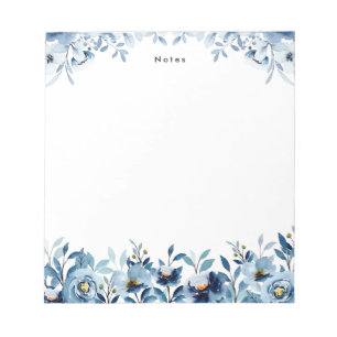Bloc-note Elégant aquarelle bleu floral personnalisé