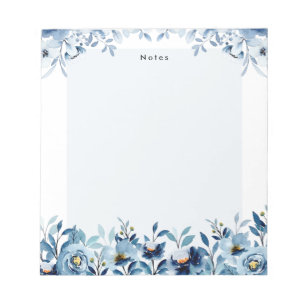 Bloc-note Elégant aquarelle bleu floral personnalisé