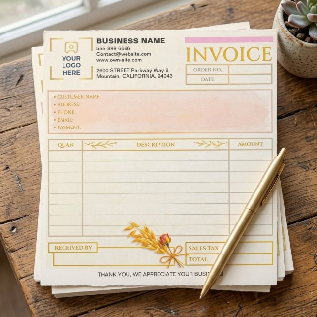 Bloc-note Élégant Bloc de Facture de Vente pour Petites Entr (personalized business sales invoice pad, elegant custom logo billing receipt)