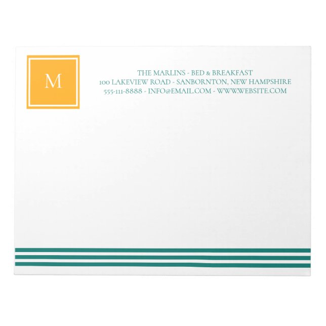 Bloc-note Élégant blues Turquoise blanc rayé Monogramme B &  (Devant)