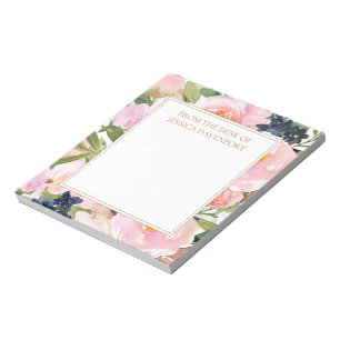 Bloc-note Elegant Blush Pink Navy Blue Floral From Desk