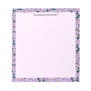 Bloc-note Élégant Bordure Florale Violette Personnalisée