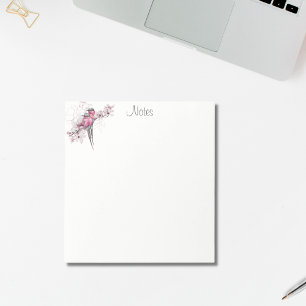 Bloc-note Elégant Chic Aquarelle Oiseaux Rose Or Floral