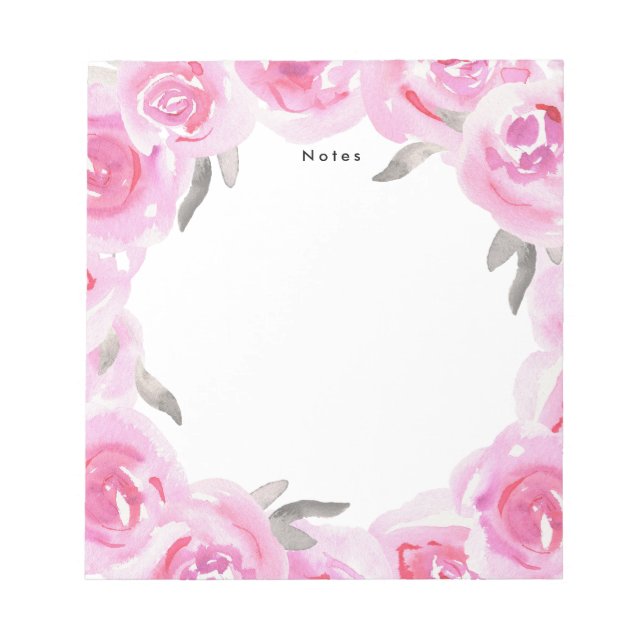 Bloc-note Élégant Chic Romantique Rose Aquarelle Fleurs (Devant)