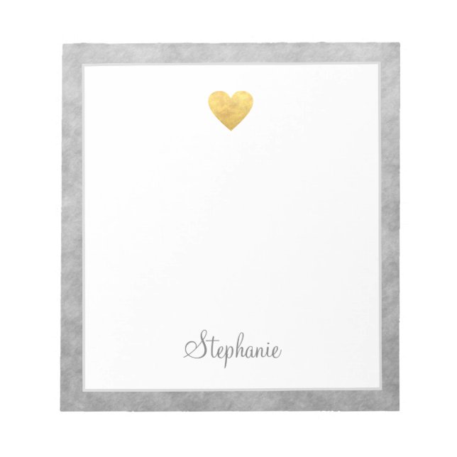 Bloc-note Élégant Cœur en Feuille d'Or Écriture Moderne Pers (Devant)