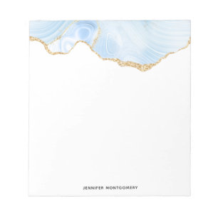 Bloc-note Élégant Cool Bleu Agate avec ruban Parties scintil