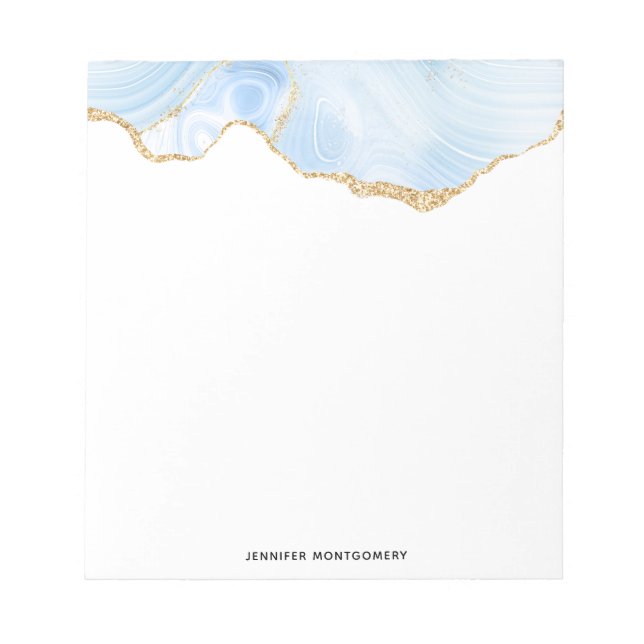 Bloc-note Élégant Cool Bleu Agate avec ruban Parties scintil (Devant)