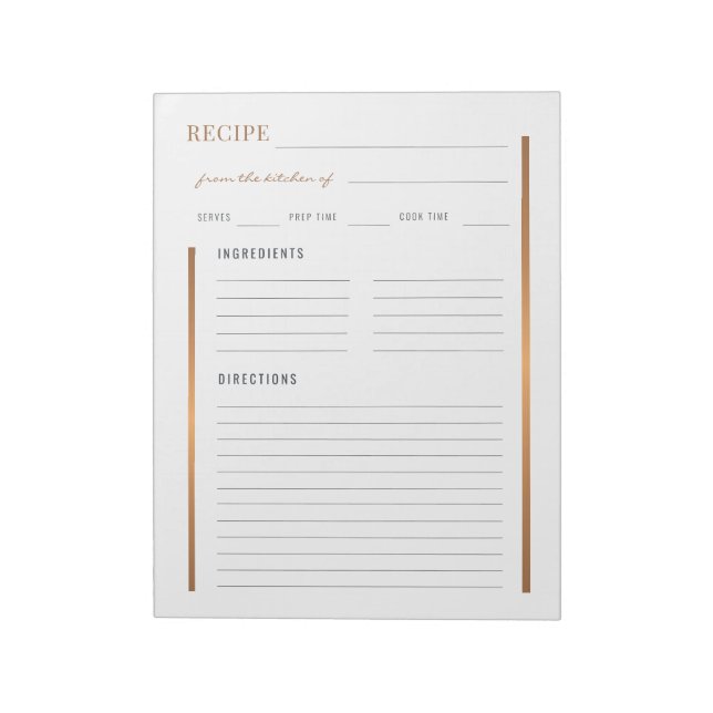 Bloc-note Élégant de la cuisine de feuille de recette vierge (Tourné)