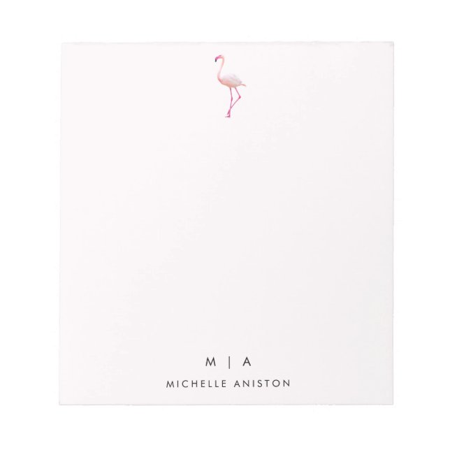 Bloc-note Élégant Flamant rose blanc rose | Monogramme perso (Devant)