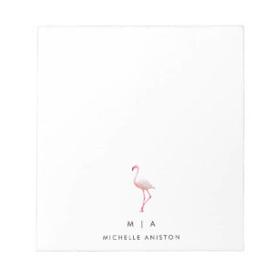 Bloc-note Élégant Flamant rose blanc rose Monogramme perso