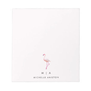 Bloc-note Élégant Flamant rose blanc rose   Monogramme perso