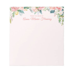 Bloc-note Elegant Floral Blush Pink Rose Peony Name