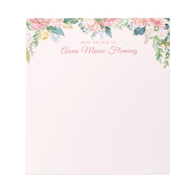 Bloc-note Elegant Floral Blush Pink Rose Peony Name (Devant)