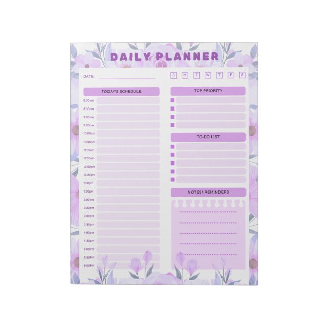 Bloc-note Elegant Floral Daily Planner Notepad (Tourné)