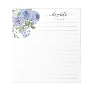 Bloc-note Élégant floral Dusty Blue Watercolor Rose Script