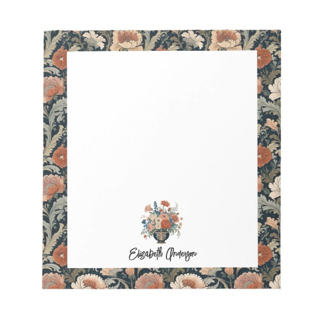 Bloc-note Élégant floral personnalisé sombre (Devant)