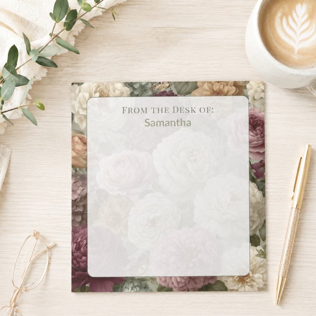 Bloc-note Élégant floral violet personnalisé avec nom (Créateur téléchargé)