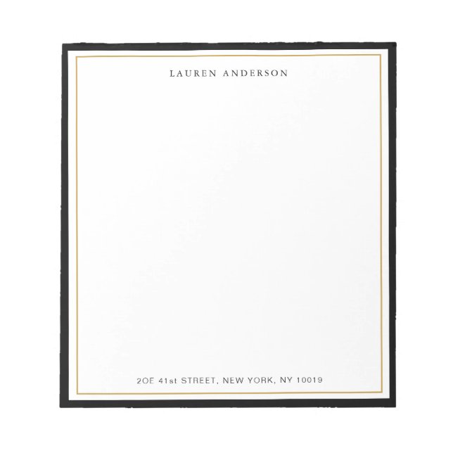 Bloc-note Elégant, Glam Gold & Black bordure Plat (Devant)