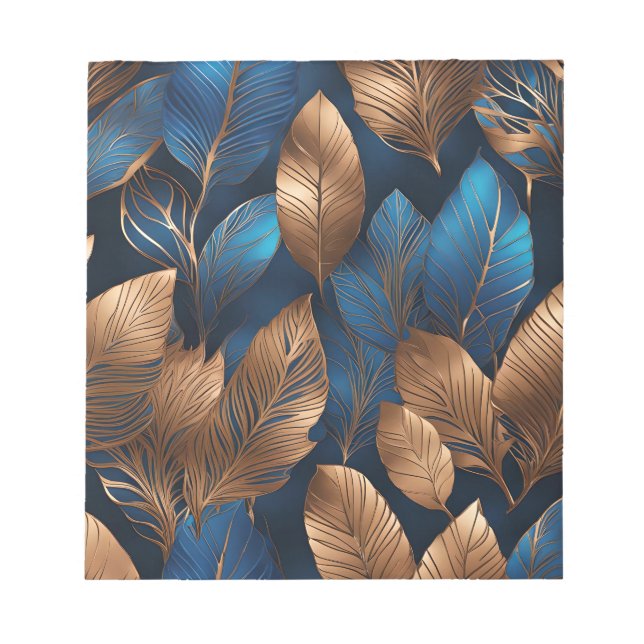 Bloc-note Elégant Gold Blue Foliage Nature Design (Devant)