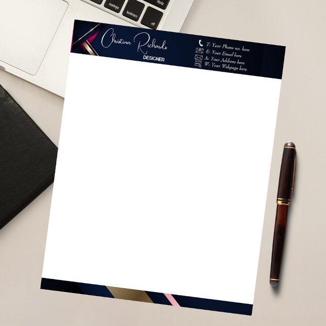 Bloc-note Elégant Gold Blue Rose Abstrait (Créateur téléchargé)