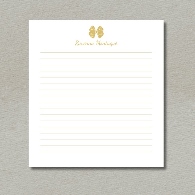 Bloc-note Elegant Gold Bow Handwritten Custom Name Lined  (Créateur téléchargé)