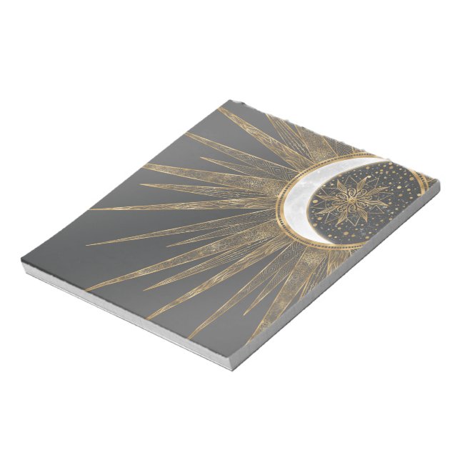 Bloc-note Elegant Gold Doodles Sun Moon Mandala Design (Tourné)