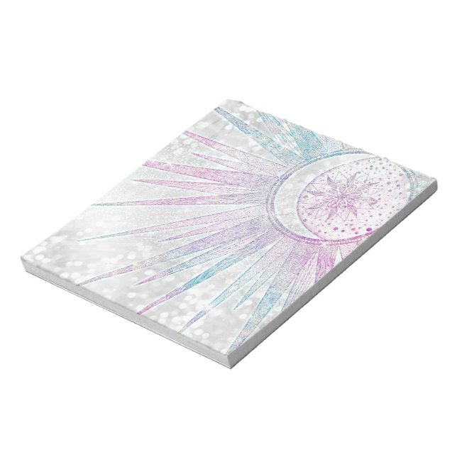 Bloc-note Elegant Iridescent Sun Moon Mandala Silver Design (Tourné)