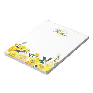 Bloc-note Elégant Jardin Jaune Floral Monogramme