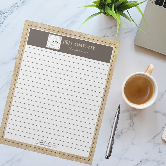 Bloc-note Élégant logo Brown de trame de texture or (Créateur téléchargé)