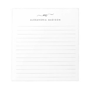 Bloc-note Élégant mignon stylé Monogramme De Script De Fille
