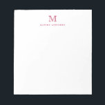 Bloc-note Élégant moderne mignon simple Bourgogne rouge Mono<br><div class="desc">Le design comprend une initiale monogramme personnalisée et un nom dans une police typographique simple et moderne.</div>