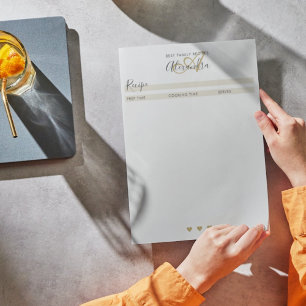 Bloc-note Elegant Monogram Black Gold Simple Recipe Sheet No