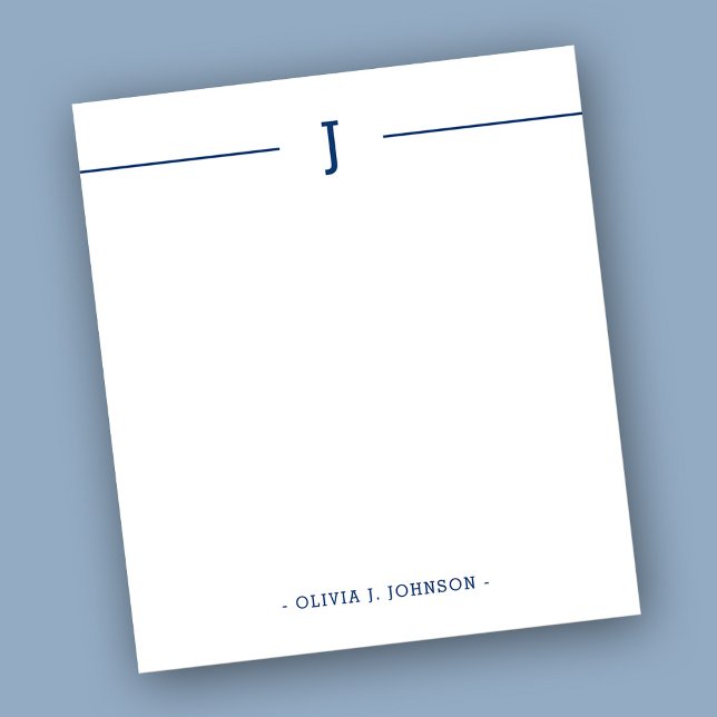 Bloc-note Elegant Monogram Navy White Notepad (Personalize with Your Custom Monogram Initial & Name for a Stylish Presentation.)