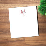 Bloc-note Élégant Monogramme blanc moderne<br><div class="desc">Élégant Bloc-notes moderne de script rouge blanc. Un élégant monogramme de script rouge combiné à une police de caractères noir propre san-serif donne un look contemporain.</div>