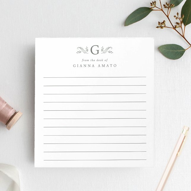 Bloc-note Élégant Monogramme Botanique Vert (Créateur téléchargé)