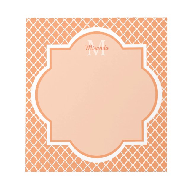 Bloc-note Élégant Monogramme De Quatrefoil Orange Avec Nom (Devant)