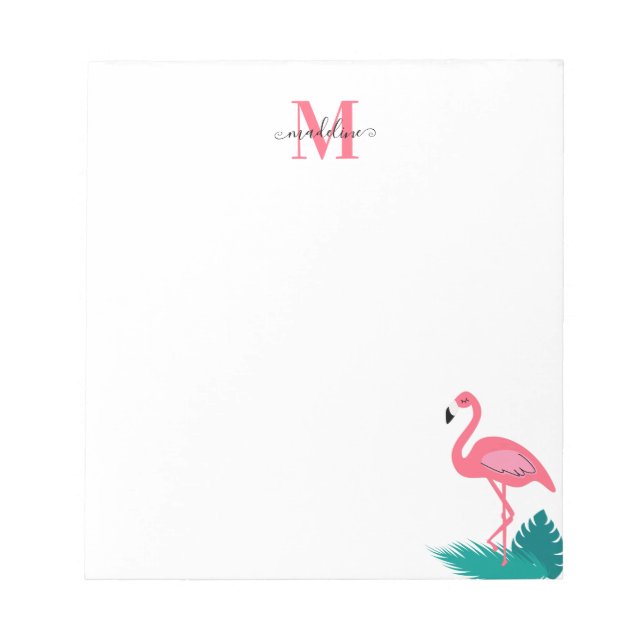 Bloc-note Élégant Monogramme Feuille Tropical Flamant rose r (Devant)