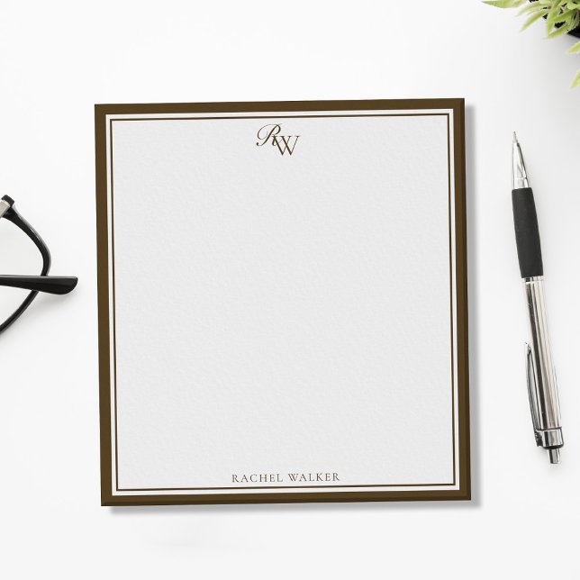 Bloc-note Élégant Monogramme Marron Deux Bordures (Créateur téléchargé)