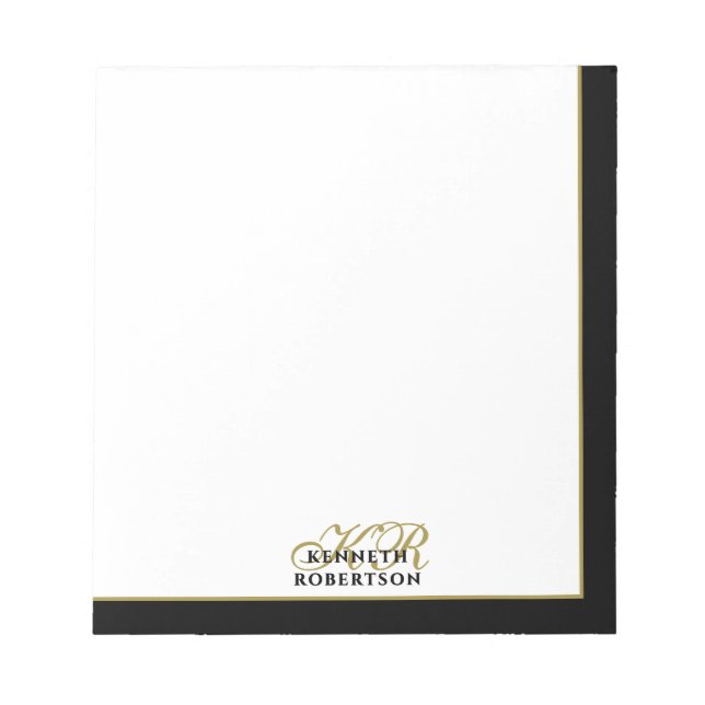 Bloc-note Élégant Monogramme Noir Or Blanc Hommes Élégants (Devant)