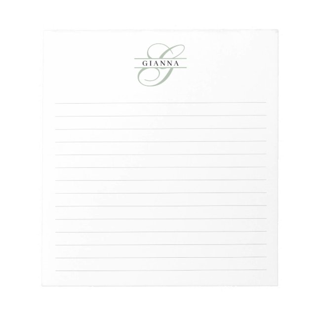 Bloc-note Élégant monogramme partagé calligraphie verte lign (Devant)