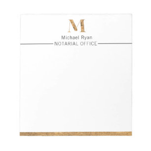 Bloc-note Élégant Monogramme personnalisé blanc et or