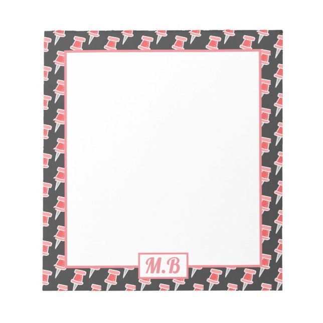 Bloc-note Élégant motif de punaises rouges sur monogramme (Devant)