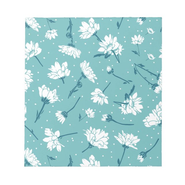 Bloc-note Élégant motif floral - Botanique Turquoise et blan (Devant)