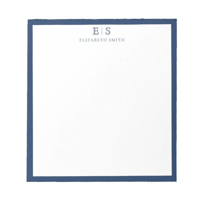 Bloc-note Elegant Navy Blue Border Monogram (Devant)