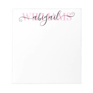 Bloc-note Élégant noir rose Calligraphie Nom du script