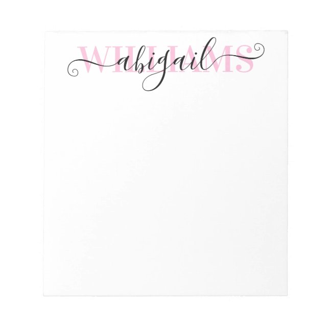 Bloc-note Élégant noir rose Calligraphie Nom du script (Devant)